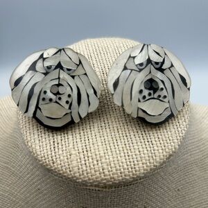 Lee Sands Shaggy Dog Mother of Pearl Inlay Earrings Stud Backing White Black